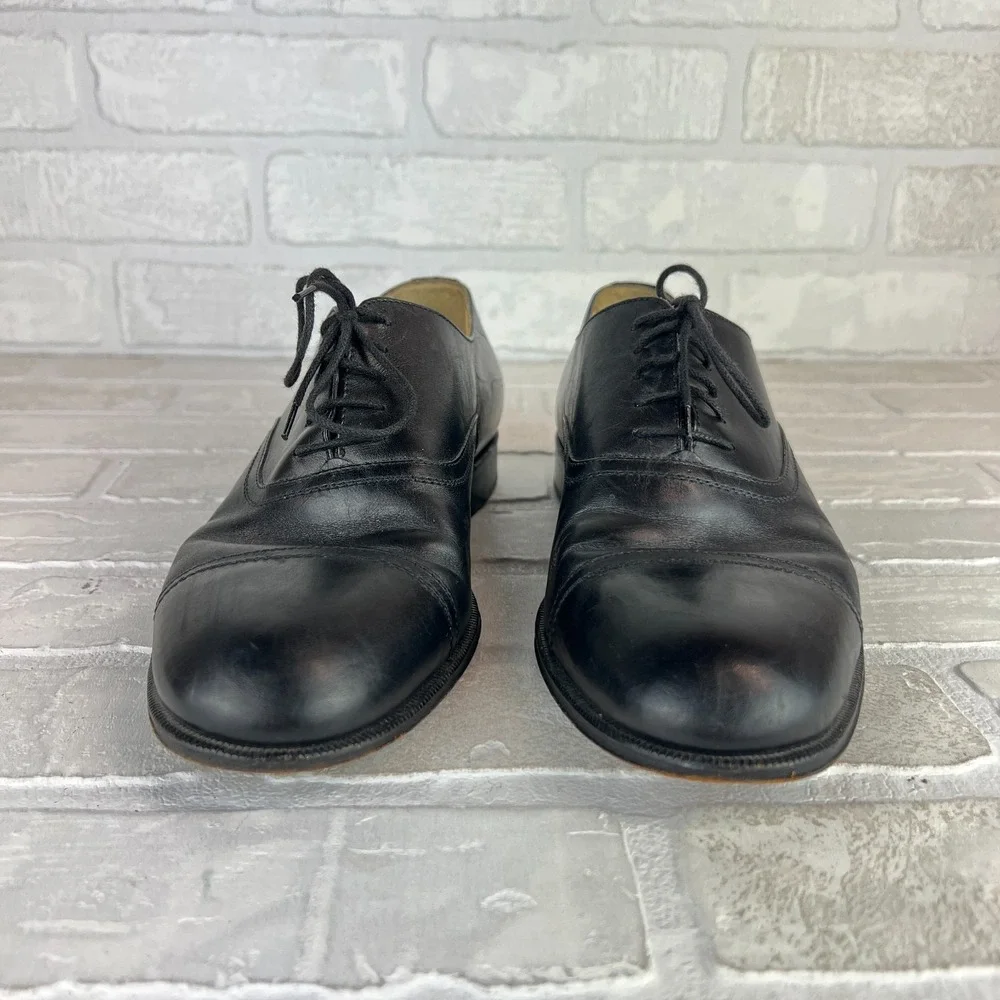 Mario Fagni Oxford Dress Shoes Mens 8.5 Black Leather Cap Toe Classic Lace Italy